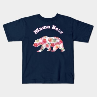 Mama Bear Distessed Mom Pink Floral Design Mothere day Gift Idea For Her Gifts Kids T-Shirt